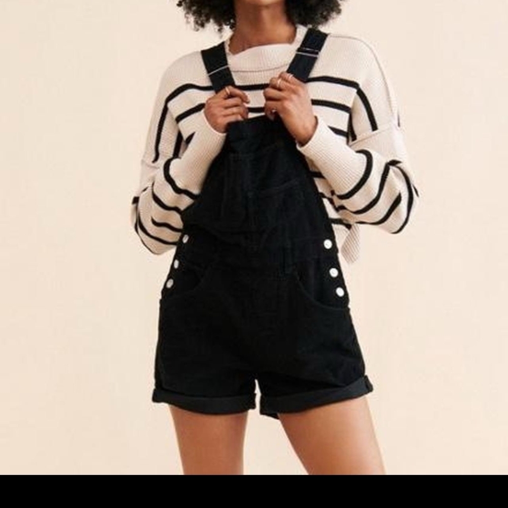 Free People Black Corduroy Short Overalls